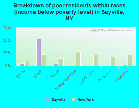 Breakdown of poor residents within races (income below poverty level) in Sayville, NY