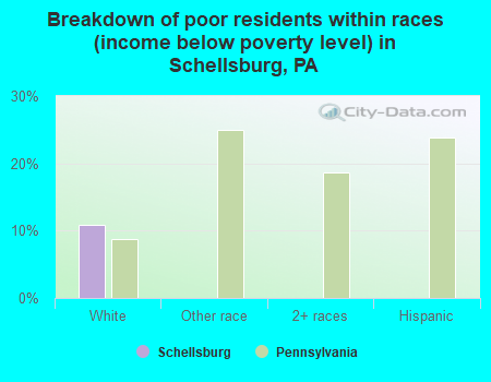 Breakdown of poor residents within races (income below poverty level) in Schellsburg, PA