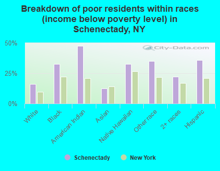 Breakdown of poor residents within races (income below poverty level) in Schenectady, NY