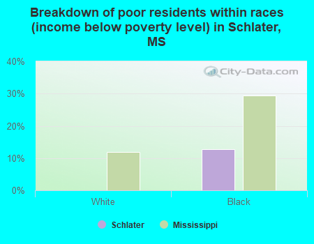 Breakdown of poor residents within races (income below poverty level) in Schlater, MS