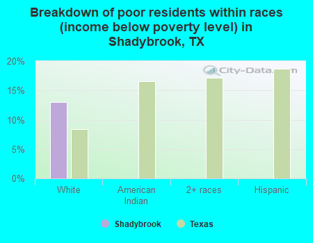 Breakdown of poor residents within races (income below poverty level) in Shadybrook, TX