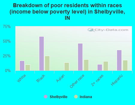 Breakdown of poor residents within races (income below poverty level) in Shelbyville, IN