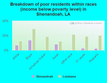 Breakdown of poor residents within races (income below poverty level) in Shenandoah, LA
