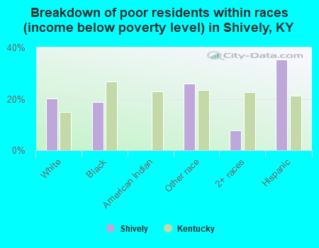 Breakdown of poor residents within races (income below poverty level) in Shively, KY
