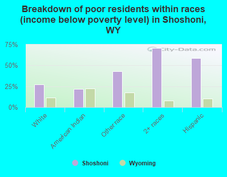 Breakdown of poor residents within races (income below poverty level) in Shoshoni, WY