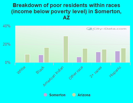 Breakdown of poor residents within races (income below poverty level) in Somerton, AZ