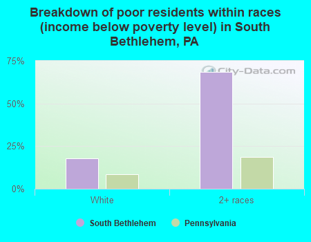 Breakdown of poor residents within races (income below poverty level) in South Bethlehem, PA