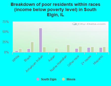 Breakdown of poor residents within races (income below poverty level) in South Elgin, IL