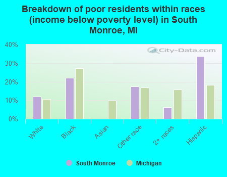 Breakdown of poor residents within races (income below poverty level) in South Monroe, MI