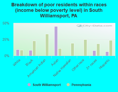 Breakdown of poor residents within races (income below poverty level) in South Williamsport, PA