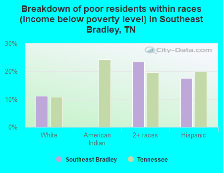 Breakdown of poor residents within races (income below poverty level) in Southeast Bradley, TN