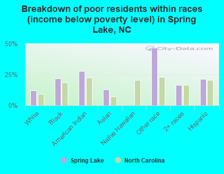 Breakdown of poor residents within races (income below poverty level) in Spring Lake, NC