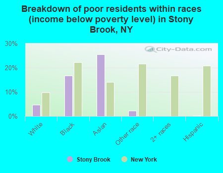 Breakdown of poor residents within races (income below poverty level) in Stony Brook, NY