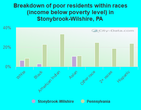 Breakdown of poor residents within races (income below poverty level) in Stonybrook-Wilshire, PA