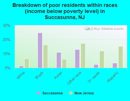 Breakdown of poor residents within races (income below poverty level) in Succasunna, NJ
