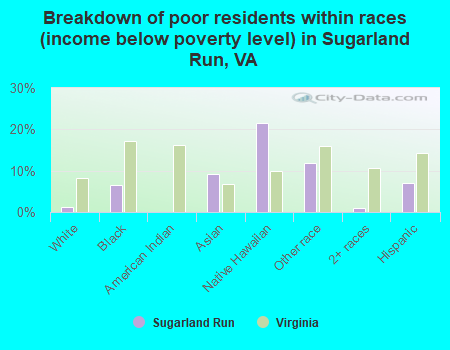 Breakdown of poor residents within races (income below poverty level) in Sugarland Run, VA