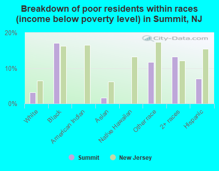 Breakdown of poor residents within races (income below poverty level) in Summit, NJ