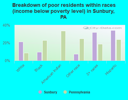 Breakdown of poor residents within races (income below poverty level) in Sunbury, PA