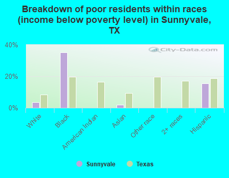 Breakdown of poor residents within races (income below poverty level) in Sunnyvale, TX
