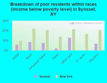 Breakdown of poor residents within races (income below poverty level) in Syosset, NY