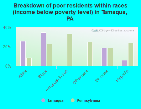 Breakdown of poor residents within races (income below poverty level) in Tamaqua, PA
