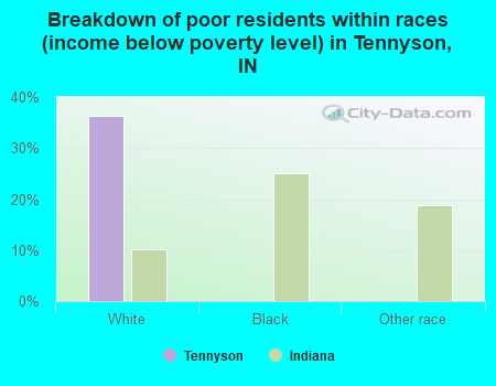 Breakdown of poor residents within races (income below poverty level) in Tennyson, IN