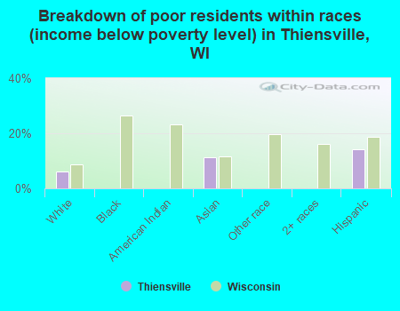 Breakdown of poor residents within races (income below poverty level) in Thiensville, WI