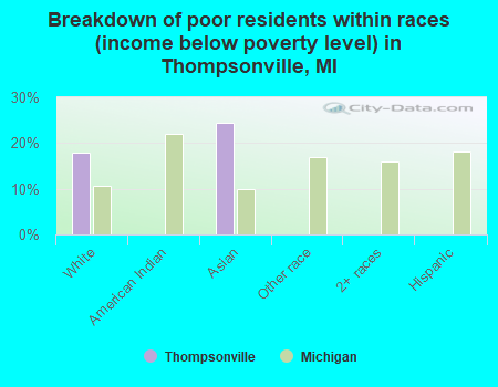 Breakdown of poor residents within races (income below poverty level) in Thompsonville, MI