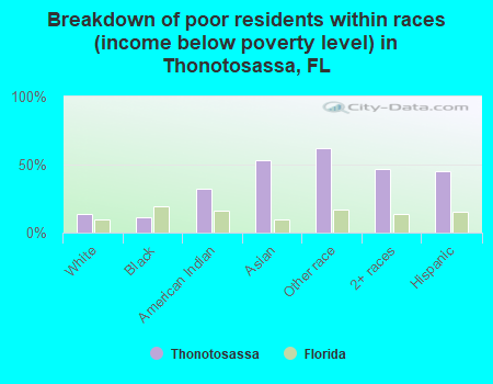 Breakdown of poor residents within races (income below poverty level) in Thonotosassa, FL