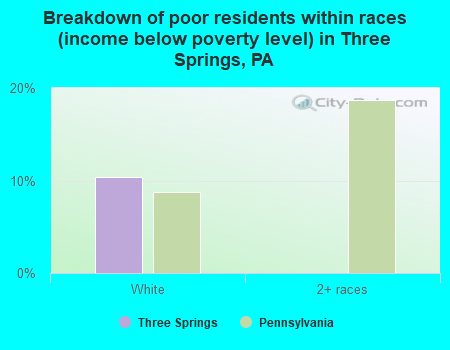 Breakdown of poor residents within races (income below poverty level) in Three Springs, PA