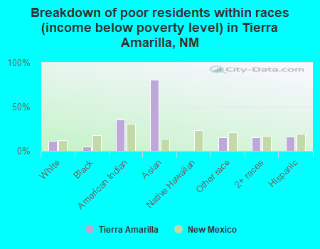 Breakdown of poor residents within races (income below poverty level) in Tierra Amarilla, NM