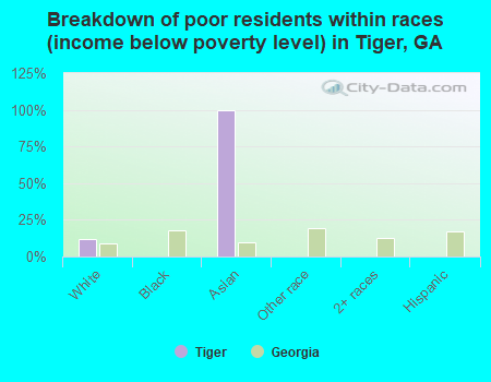 Breakdown of poor residents within races (income below poverty level) in Tiger, GA