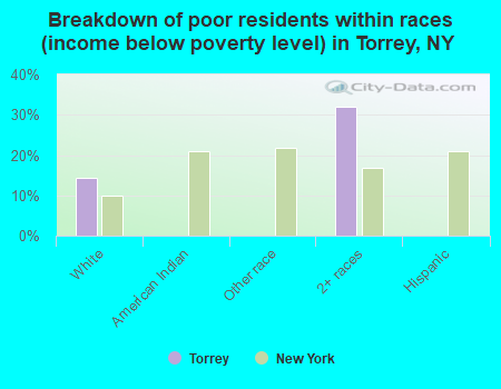 Breakdown of poor residents within races (income below poverty level) in Torrey, NY