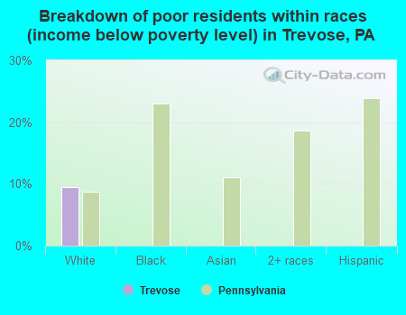 Breakdown of poor residents within races (income below poverty level) in Trevose, PA