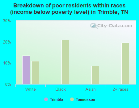 Breakdown of poor residents within races (income below poverty level) in Trimble, TN