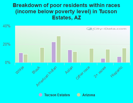 Breakdown of poor residents within races (income below poverty level) in Tucson Estates, AZ