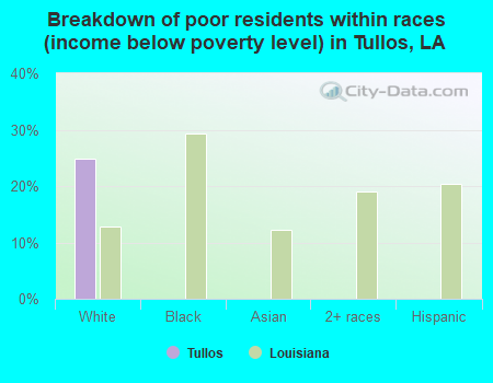 Breakdown of poor residents within races (income below poverty level) in Tullos, LA