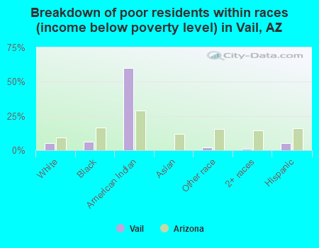 Breakdown of poor residents within races (income below poverty level) in Vail, AZ