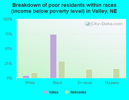 Breakdown of poor residents within races (income below poverty level) in Valley, NE