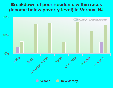 Breakdown of poor residents within races (income below poverty level) in Verona, NJ