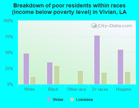 Breakdown of poor residents within races (income below poverty level) in Vivian, LA