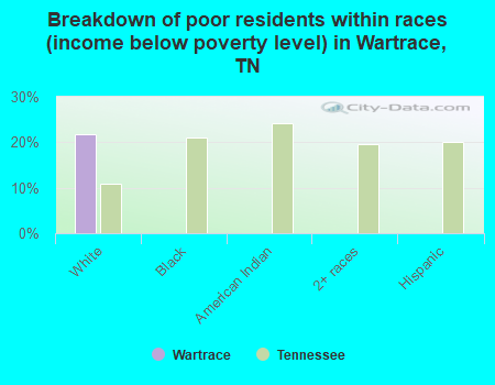 Breakdown of poor residents within races (income below poverty level) in Wartrace, TN