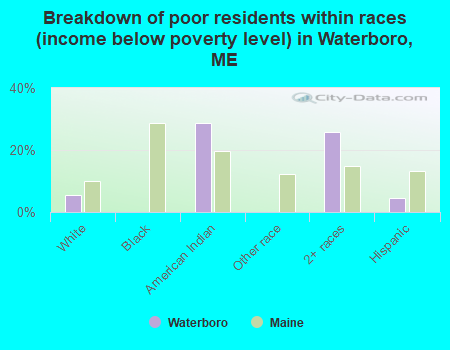 Breakdown of poor residents within races (income below poverty level) in Waterboro, ME
