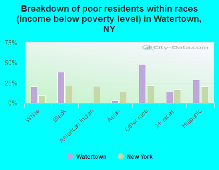 Breakdown of poor residents within races (income below poverty level) in Watertown, NY