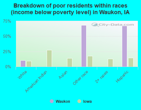 Breakdown of poor residents within races (income below poverty level) in Waukon, IA