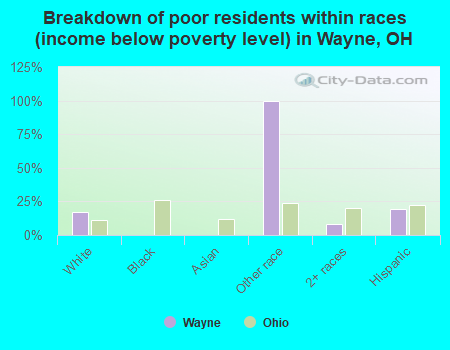 Breakdown of poor residents within races (income below poverty level) in Wayne, OH