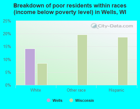Breakdown of poor residents within races (income below poverty level) in Wells, WI