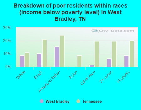 Breakdown of poor residents within races (income below poverty level) in West Bradley, TN