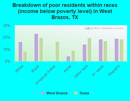 Breakdown of poor residents within races (income below poverty level) in West Brazos, TX