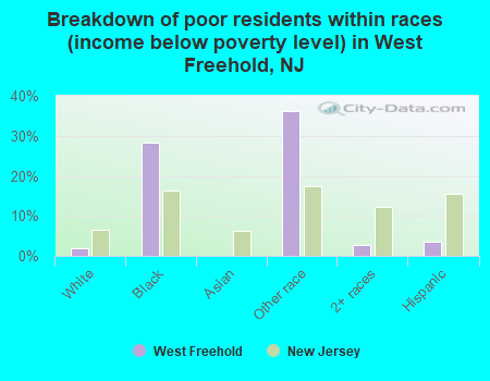Breakdown of poor residents within races (income below poverty level) in West Freehold, NJ